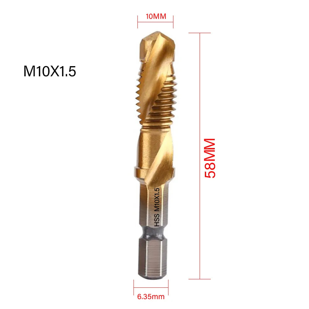 HSS Titanium Plated Hex Shank Tap Drill Bit Set